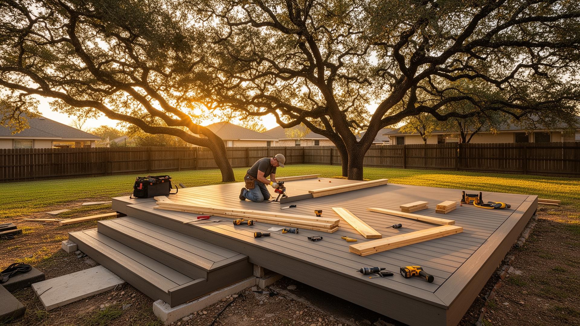 CK San Antonio Deck Builder crew installing a composite backyard deck in San Antonio, TX