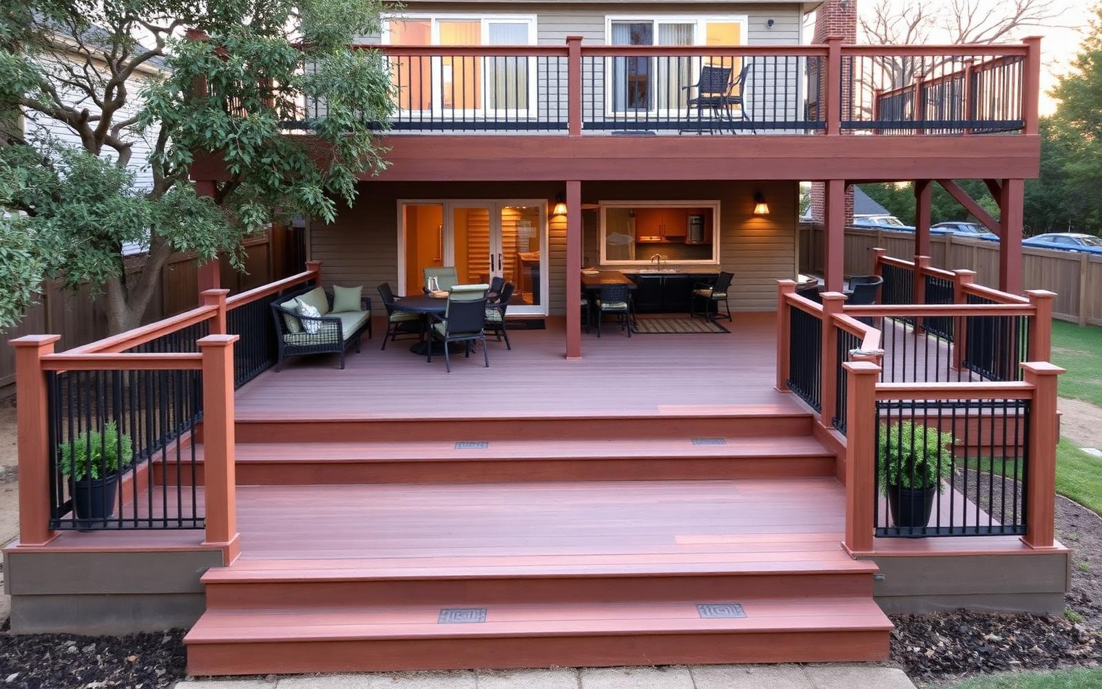 Custom backyard deck installation with composite decking and cedar accents in San Antonio, TX